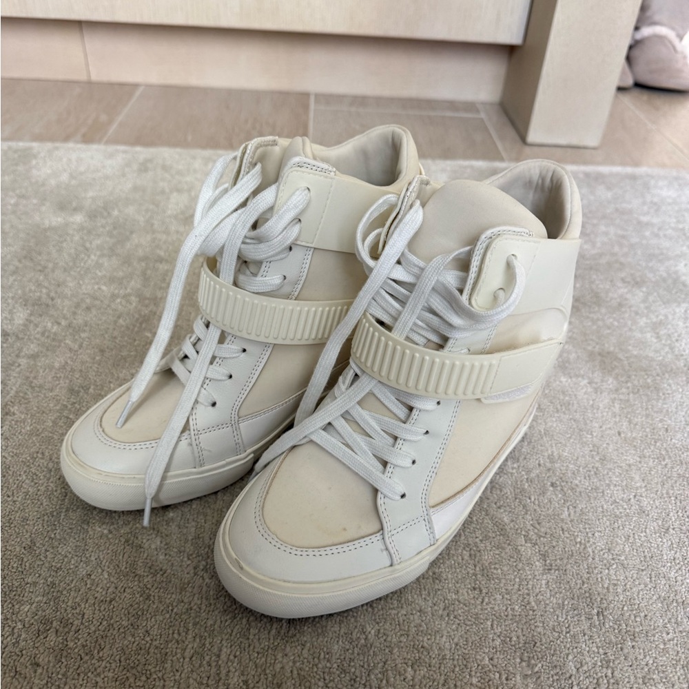 Aldo Women's Cream High-Top Strap Lace Sneaker Wedges